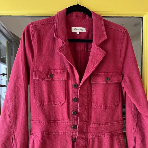 Madewell Garment Dyed Denim Slim Coverall Jumpsuit Long Sleeve Red Size 6 - Picture 2 of 9